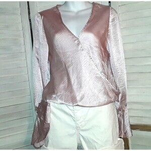 Steve Madden Women's Blouse Size Med Surplice Neckline Bell Sleeve Dusty Rose